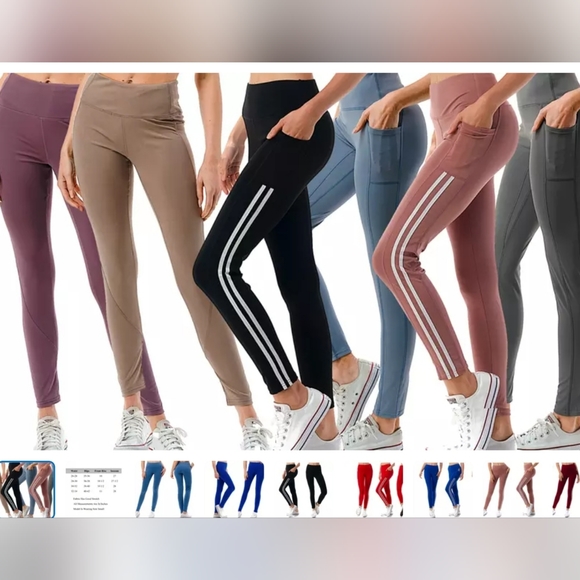 HIGH WAIST SLIMMING LEGGINGS ACTIVE YOGA WORKOUT WITH TECH POCKETS XL-3XL - Picture 1 of 14